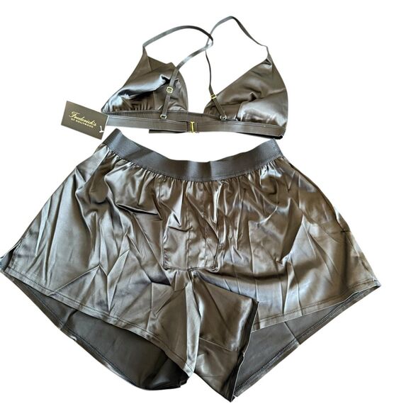 Frederick's of Hollywood Satin Bralette Short SMALL Ginny Black Sleep Loungewear - Picture 5 of 7